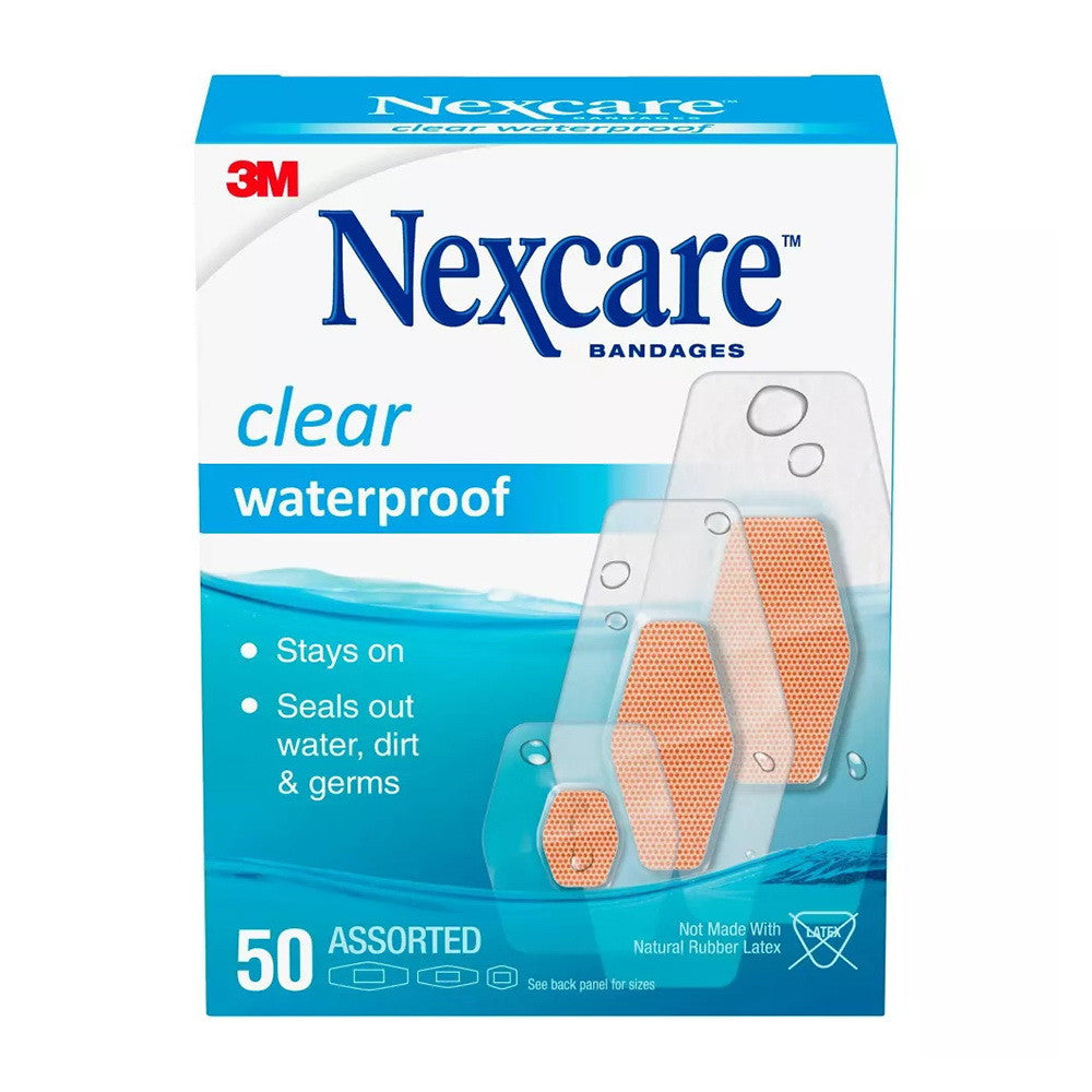 Nexcare Waterproof Clear Bandages, Assorted, 50 Ea